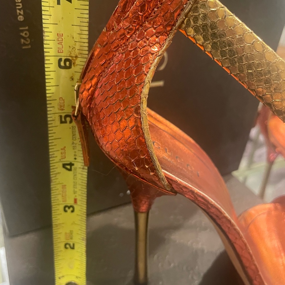 Gucci Orange And Gold Python Heels - image 8